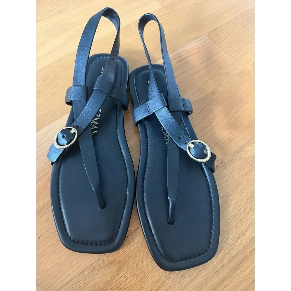 Stuart Weitzman Benni Slingback Flat Sandal – Black – Size 6.5 – New Without Box